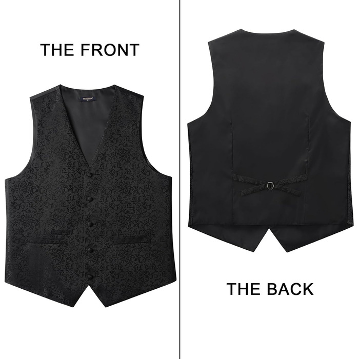 Костюмний жилет для чоловіків HISDERN з квітковим візерунком (павловус) чорного кольору, комплект: жилет, краватка, кишеньковий хустинка, матеріал: жаккард, розмір L