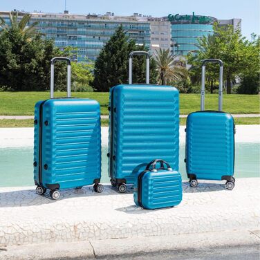 Набір валіз NEWTECK 4 шт. (75см, 63см, 53см) + косметичка, ABS, жорсткий, синій