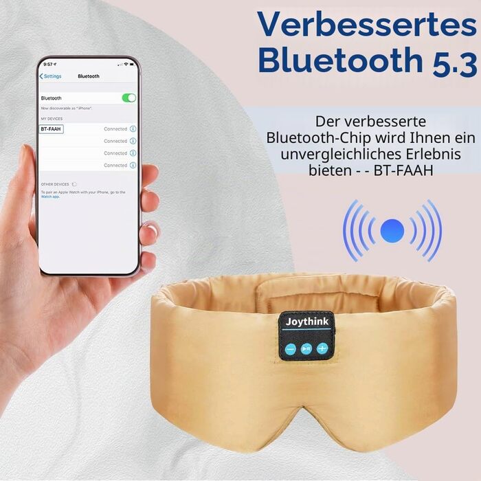 Маска для сну Joythink з Bluetooth 5.3, шовкова маска з навушниками, для комфортного сну на боці, 16 годин роботи, миється, для подорожей, медитації (Шампань-золото)