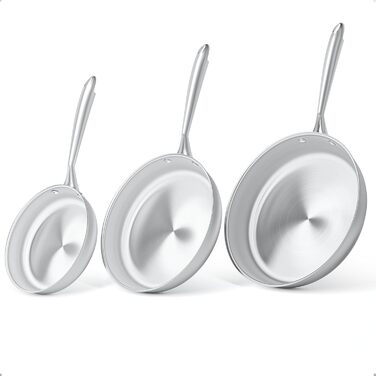 Набір сковорідок COOKNANO 3 шт. (20+26+30 см), нержавіюча сталь, без антипригарного покриття, для всіх типів плит, безпечно мити в посудомийній машині