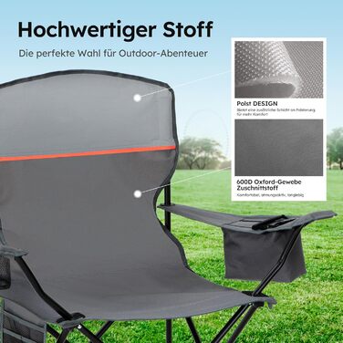 Набір 2 складаних стільців High Point Sports для кемпінгу, риболовлі та відпочинку з підсклянником та охолоджувачем (до 120 кг), сірий