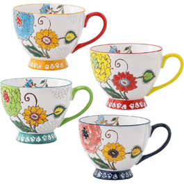 superyes Large Coffee Cup Set, 4 Pieces, Coffee Cup Set for Tea, Milk, Latte, Cappuccino, Cereal, Hot Chocolate, Soup, Gift for Friend, Family (Red-Yellow-Green, 425 ml x 4 Pieces)