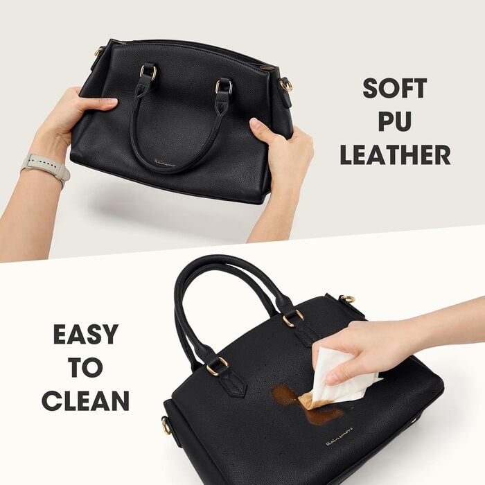 Сумка жіноча RAINSMORE середнього розміру з PU шкіри, чорна. З ручкою та знімним ременем, для планшета 11 дюймів, для роботи та шопінгу