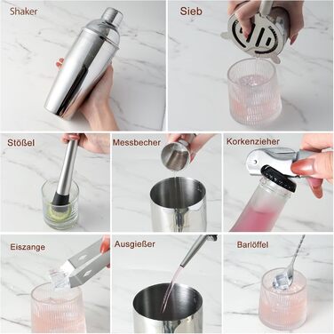 Набір бармена на 23 деталі з підставкою | Набір шейкерів для коктейлів з інструментами: шейкер Мартіні, сито, ложка, мадлер, для дому, бару, вечірки (колір коричневий)