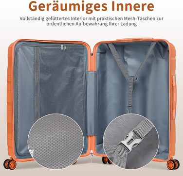 Набір валіз KONO 2 шт: велика валіза-тролі 55 см + косметичка з поліпропілену, 4 колеса, TSA-замок (Оранжевий)