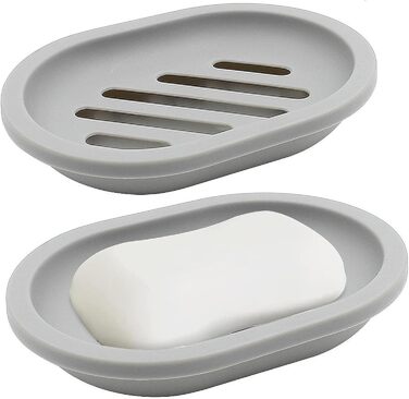 Набір з 2 мисок для мила AstraLoom, двошарові, з пластику, самостійно виводять воду, антипригарне покриття - для ванної/кухні/губки (Сірий)