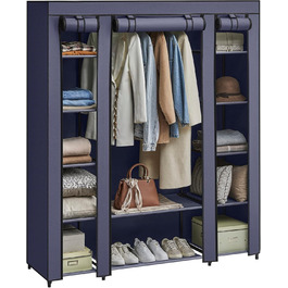 SONGMICS Clothes Closet, Fabric Closet, with Clothes Rod and Shelves, Fabric Cover, for Bedroom, Dressing Room, 150 x 45 x 175 cm, LSF03H (Navy Blue)