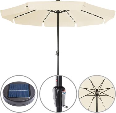 Kingsleeve® Parasol LED Lighting UV Protection 80+ Solar Protective Cover 330cm Large Crank Volant Balcony Terrace Garden Parasol Market Umbrella Cream