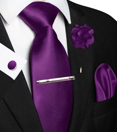 Комплект краватки з твіду JEMYGINS для чоловіків: краватка, кишеньковий платок, запонки, краватки-кліпса, брош. Подарунковий набір для вечірок, бізнесу, весілля (фіолетовий)