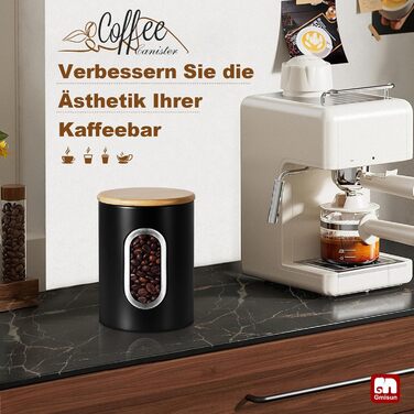 Герметична кавова банка Gmisun, 500г / 1,5л: для кавових зерен, меленої кави, капсул та паді, чорного кольору