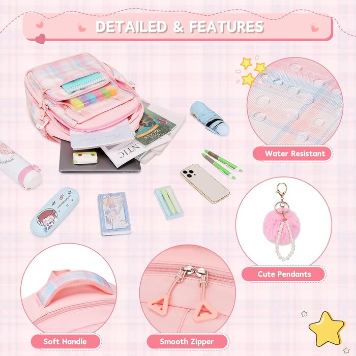 Рюкзак для дівчаток: стильний шкільний рюкзак з великою місткістю (рожевий, 3-в-1)