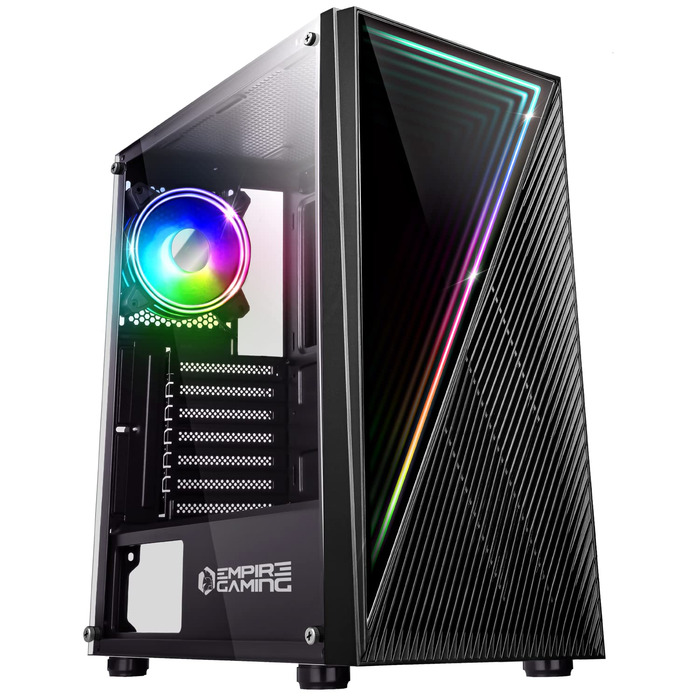 Корпус для ПК Empire Gaming Gamer Crystal – Чорний, ARGB, Mid-Tower, ATX/Micro ATX/ITX, 3D-дзеркальний ефект, RGB вентилятори