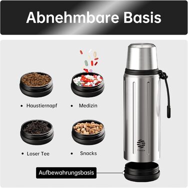 Термос Healter Thermoskanne 1л з чашкою (72 години холод, 24 години гаряче) – термофляга для кави, чаю, термокружка з фільтром та знімним дном. Підходить для подорожей, офісу та школи (зелений, срібний)