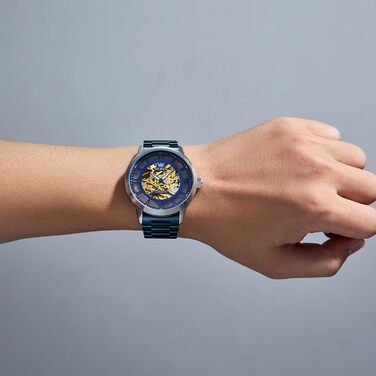 Чоловічий механічний годинник OLEVS з автопідзаводом Tourbillon, люксовий водонепроникний годинник зі сталевим ремінцем та підсвічуванням (синій циферблат та ремінець, 6728)