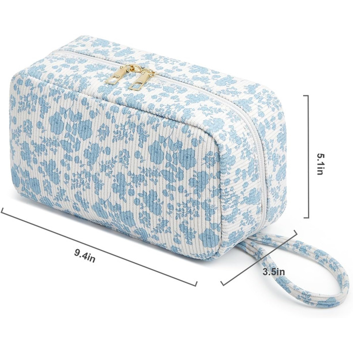 Косметичка жіноча з корду, туристична, для подорожей, зелена з квітами