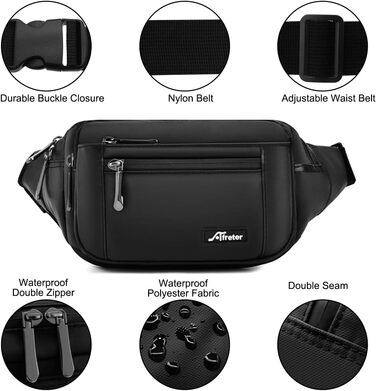 Жіноча поясна сумка-рюкзак, водонепроникна, для телефону, спортивна, для активного відпочинку, подорожей, прогулянок з собакою (чорна)