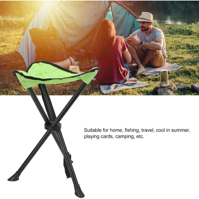 Складаний стілець-табурет, 200 кг, неслизький, стабільний, для відпочинку на природі, риболовлі, кемпінгу, пікніків (зелений)