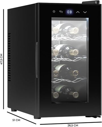 Cecotec Bolero Grandsommelier 830 Coolcrystal 8-Bottle Wine Refrigerator - Thermoelectric Cooling, Adjustable Temperature (8-18°C), Touch Control, LED Interior, Eco-Friendly Gas