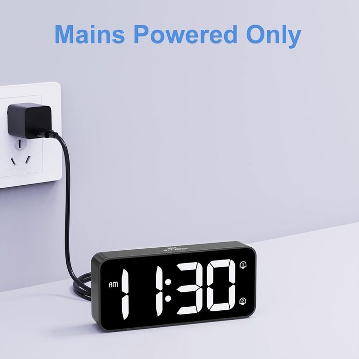 LED-годинник LATEC з двома будильниками, USB-порт для зарядки, регулювання яскравості, гучність 90-120 дБ, 8 мелодій, 12/24 год, чорний