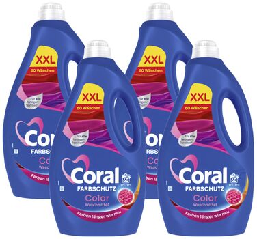 Рідкий пральний засіб для кольорових речей Coral Colorwaschmittel Optimal Color XXL з формулою захисту кольору, 60 прань (набір 4 шт)