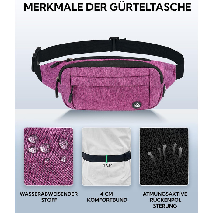 WATERFLY Поясна сумка на пояс для чоловіків та жінок: спортивна сумка на пояс, сумка-слінг для подорожей, туризму, прогулянок з собакою, активного відпочинку (фіолетовий)
