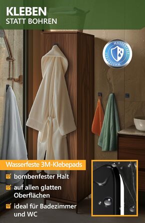 Набір тримачів для рушників 4smile (6 шт.) без свердління, з нержавіючої сталі, чорний. Самоклеючі гачки для ванної кімнати, висока вантажопідйомність.