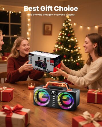 Караоке-машина для дорослих та дітей, портативна Bluetooth-система 80W – 2 бездротові мікрофони, регулювання ехо, USB/AUX-роз'єми, ідеальний подарунок для вечірок на природі