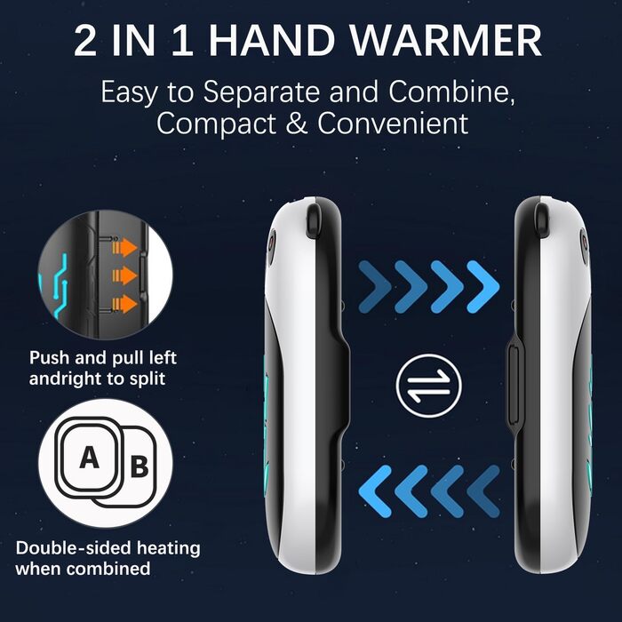 Електричний грієчка для рук, перезаряджається, 6000 mAh, USB, портативний, для жінок та чоловіків, для відпочинку на природі, кемпінгу, полювання, гольфу, Panda, чорний