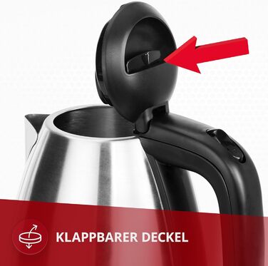 Електричний чайник MPM MCZ-85/G1, 1.7 л, без BPA, бездротовий, 360° обертання, антинакипний фільтр, автовимкнення, чорний, 2200W, нержавіюча сталь