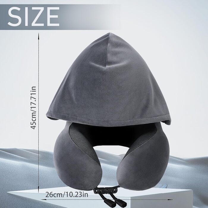 Подушка для шиї Memory Foam | Подушка для подорожей в літак з 95% захистом від світла, регульована підтримка шиї, для подорожей, офісу та сну на боці (темно-сіра)