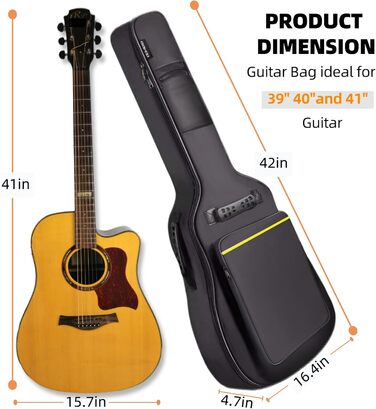 Чохол для акустичної гітари GIGKOUKI, 41 дюйм, водонепроникний, з регульованим реміннем