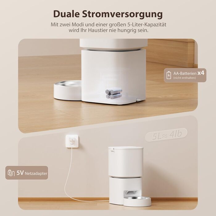 Автомат для годування котів та собак, 5л, розумний, білий. Програмоване годування 1-10 разів на день.