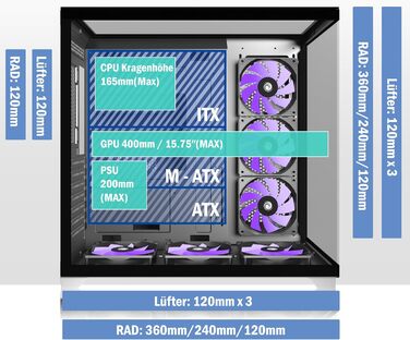Корпус для ПК ANSAITE P7: Mid-Tower з 6 PWM ARGB-вентиляторами, скляна панель 270°, Type-C, чорний