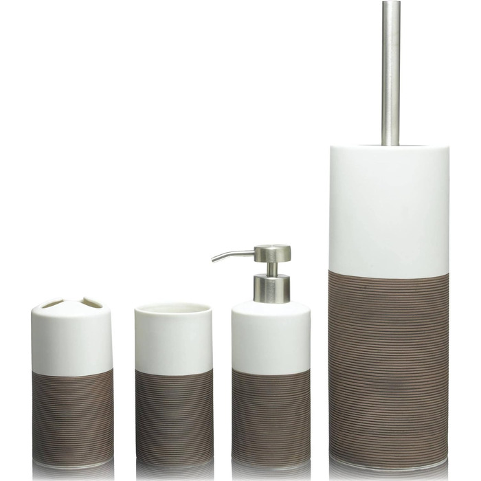 Набір для чищення унітазу Sealskin Doppio з натурального порцеляну, з алюмінієвою ручкою, без свердління, колір: ручне розписування (коричневий)