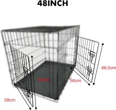 Клітка для собак 60 x 43 x 48 см, розкладний транспортний відсік з 2 дверцятами, металева переноска для тварин, вольєр, переноска для собак в авто, гніздо з піддоном