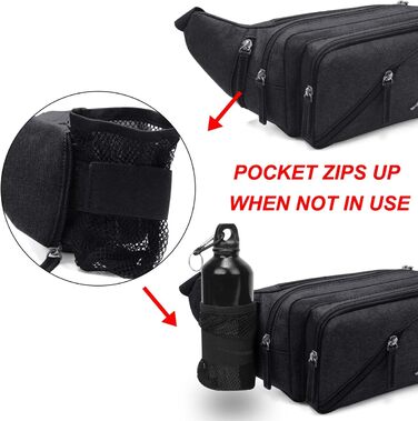 Чоловіча та жіноча поясна сумка на пояс, водонепроникна, з тримачем для пляшки, для туризму, прогулянок з собакою, активного відпочинку (Чорний)