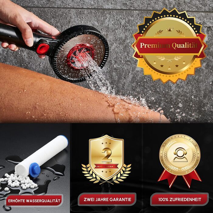 senstil® Premium Showerhead with Hose | Up to 60% Water-Saving Handheld Shower | 3 Spray Modes | SPA, Rain Shower, Booster | Optimal Water Pressure, Smart-Stop Button Saves Water & Energy (White) (Black Max)