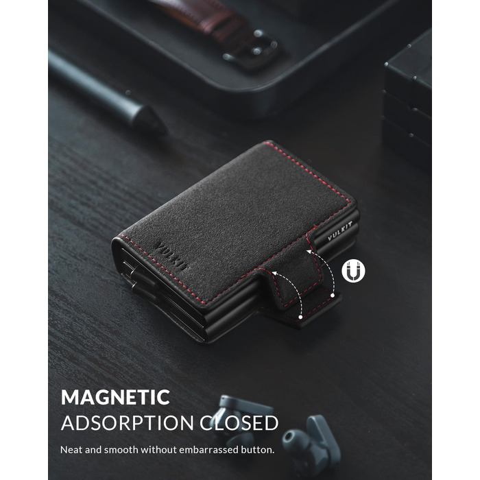 Чохл для карток VULKIT: шкіряний картхолдер для чоловіків з RFID захистом (темно-сірий нубук)