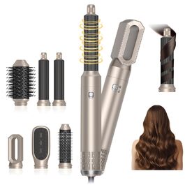 Набір для укладки волосся 6 в 1: стайлер, плойка Auto-Wrap, фен-щітка, об’єм, локони, сушка, випрямлення (золотий)