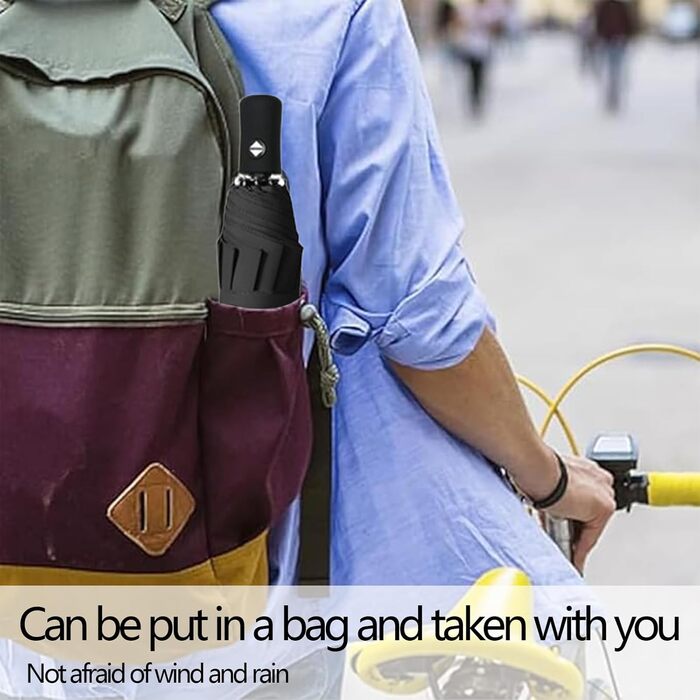 Чорний автоматичний парасолька-тростина з 8 спиць, стійкий до вітру, з UV захистом, легкий та міцний