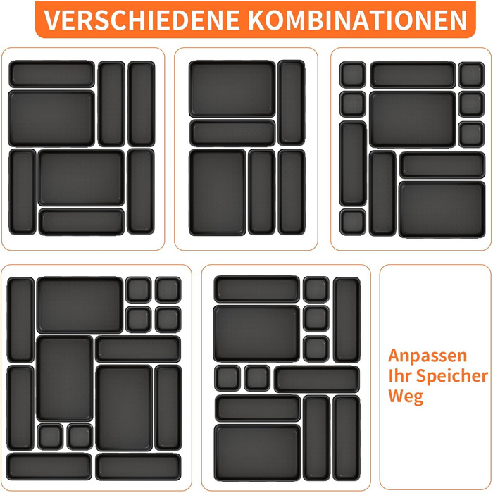 45 Piece Drawer Organizer for Office with 3 Sizes, Vanity Makeup Organizer Drawer, Storage Desk Organizer Drawer Organization System for Kitchens, Bedrooms, Bathrooms, Office, Gray (3 - Sizes, Black (45 Pieces))