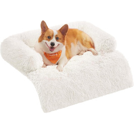 Feandrea FluffyHug Dog Bed, Plush, Dog Blanket Sofa, Sofa Protector Dog, Dog Cushion, Size M, for small and medium-sized dogs, 80 x 75 x 16 cm, PGW221G02 (L 95 x W 85 x H 16 cm, Cloud White)