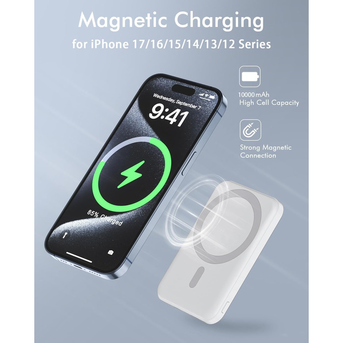 Магнітний бездротовий Power Bank 10000mAh 20W з швидкою зарядкою для iPhone 17/16/15/14/13/12 Pro Max, зовнішній акумулятор (XX-Large)