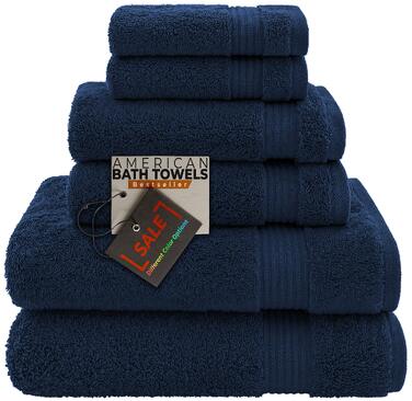Набір махрових рушників для ванни American Bath Towels з 100% бавовни, ультрам'які та гігроскопічні, 6 предметів (2 банні, 2 для рук, 2 маленькі), темно-синій, XL
