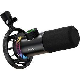 Мікрофон FIFINE K658 Black - USB мікрофон для ПК, PS4, PS5, MAC з RGB підсвічуванням, динамічний, 16 біт/48 кГц, 3.5 мм роз'єм для навушників, Plug-and-Play, з амортизатором