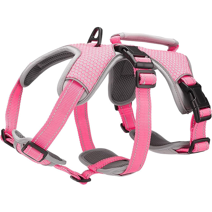 Шлейка для собак BELPRO, багатоцільова, антизламання, без тяги, світловідбиваюча, регульована, з міцною ручкою, для великих/активних собак (L) (1 шт, Рожевий)