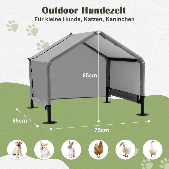 Будка для собак A.FATI Outdoor: сіра, 75x65x65 см, водонепроникна, з задньою стінкою, захист від сонця, для маленьких та середніх собак, котів, курчат, цуценят