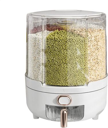 Rotating Food Dispenser – 360 Degree Rotating Dry Food Container, Transparent 6-Compartment Grain Dispenser | Sealed Rice Storage Container with Removable Lid, Storage