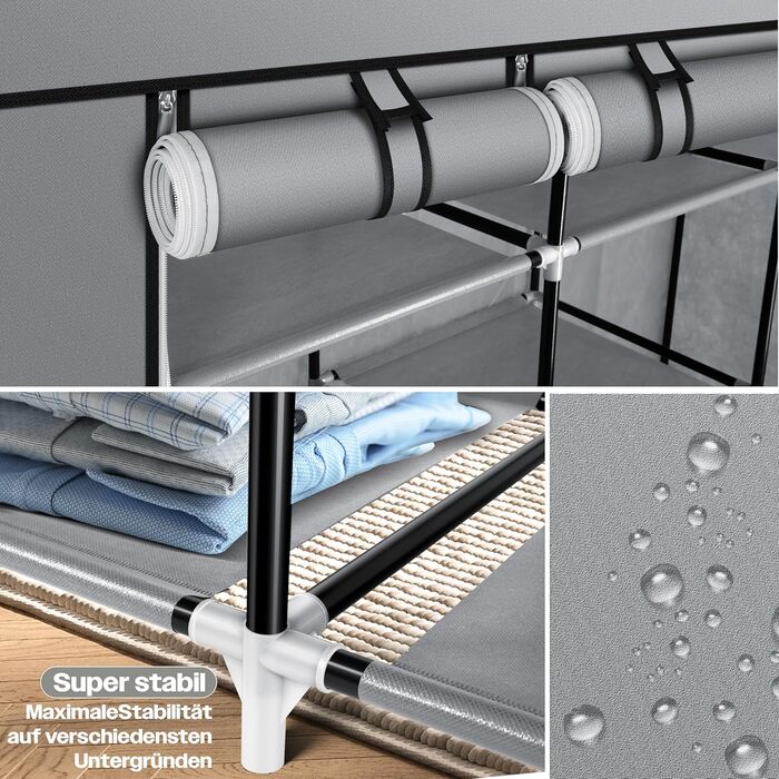 KESSER® Wardrobe Clothes Closet Stable with Clothes Rail & Shelves, Incl. 5x Clothes Hangers, Fabric Folding Closet for Bedroom, Dressing Room Wardrobe with Clothes Rack 150x45x175cm (Grey)
