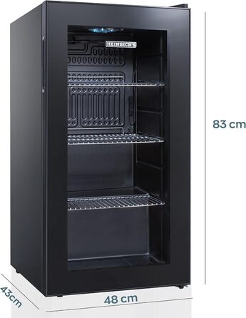 Міні-холодильник Heinrich з скляною дверцятами: компактний, тихий (40dB), LED-підсвічування, для офісу, кемпінгу, саду, об'єм 88 літрів, 3 полиці